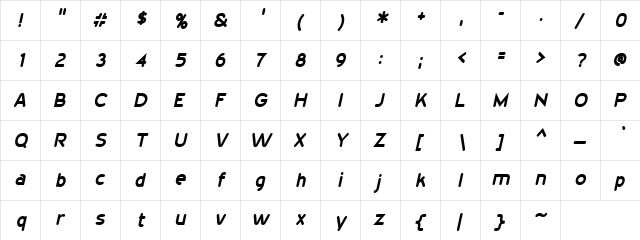 Veljovic Regular  glyph index