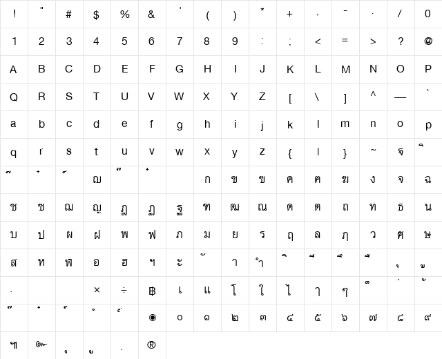 PSL-Text Regular  glyph index