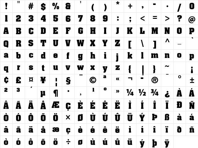 Aachen Std Bold  glyph index