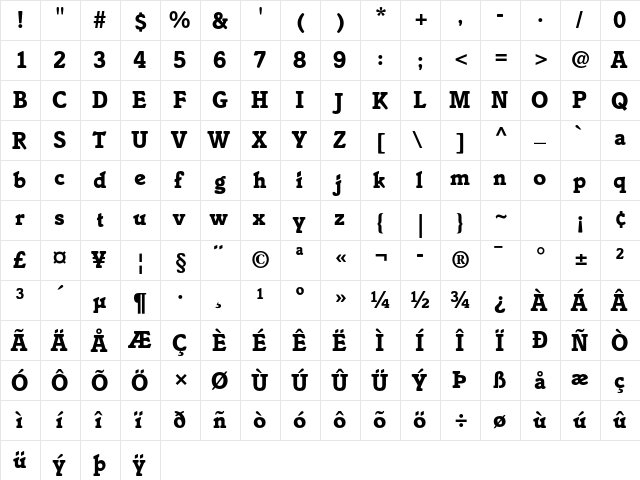 Italia Std Bold  glyph index