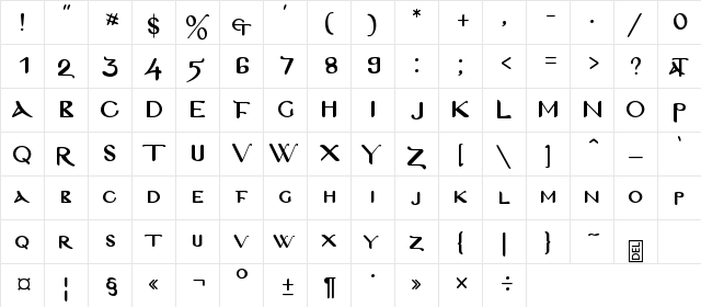 Analecta Regular  glyph index