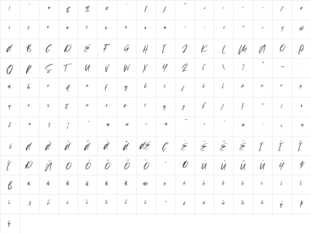 Vezthisory Regular  glyph index