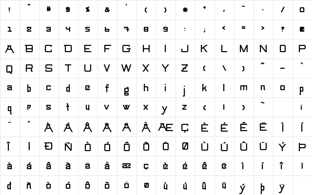 SwingarmYori-Thick Regular  glyph index