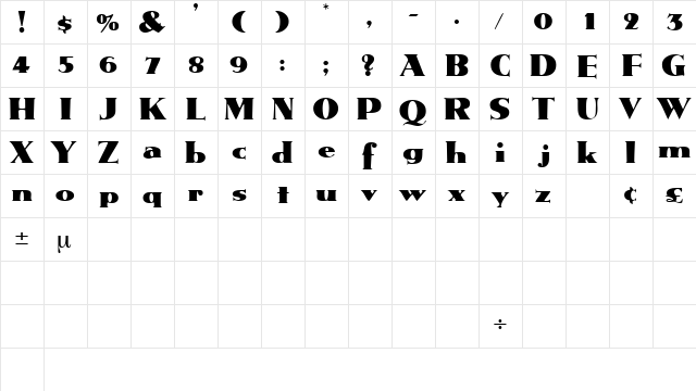 TatioDisplaySSK Regular  glyph index