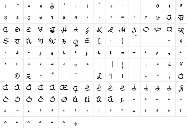 Holly Regular  glyph index