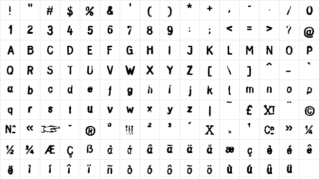 StampGothic Medium  glyph index
