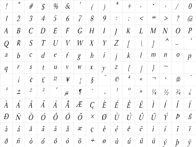 Array-Condensed Italic  glyph index