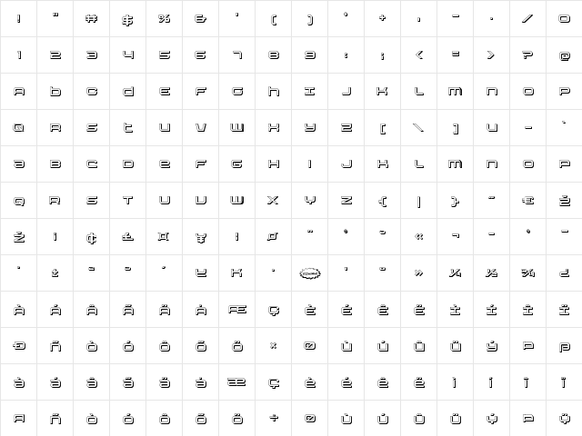 Nextwave 3D Regular  glyph index
