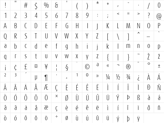 DaxCompact-Light Regular  glyph index