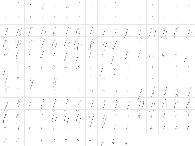 Jelisa Regular  glyph index