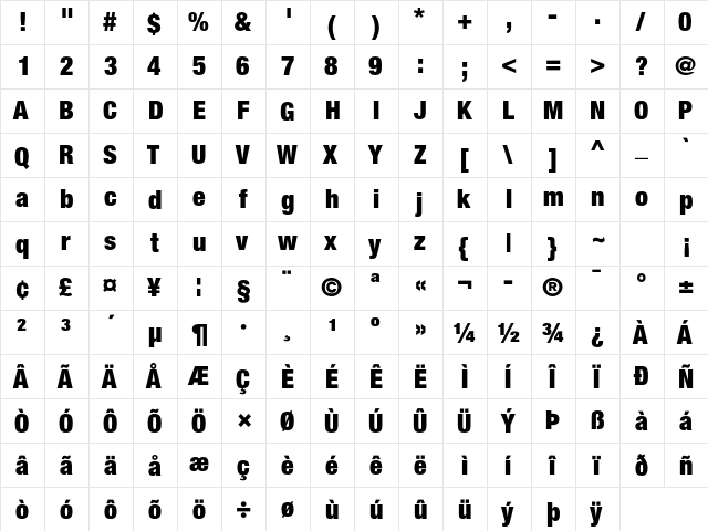 Helvetica Neue LT Pro 97 Black Condensed  glyph index