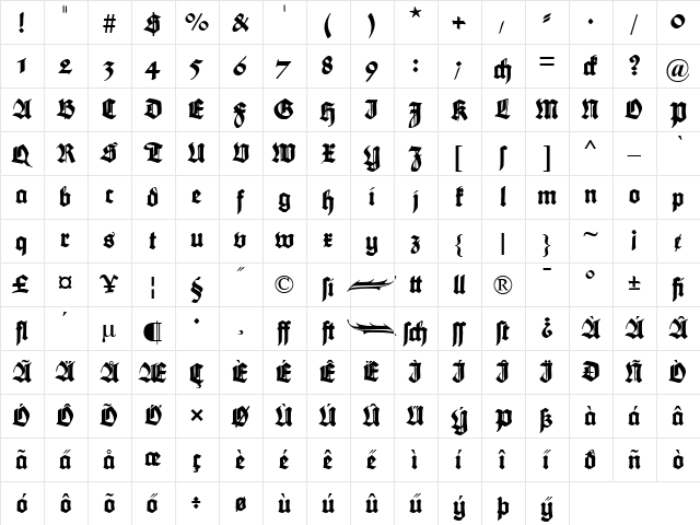 Maximilian Regular  glyph index