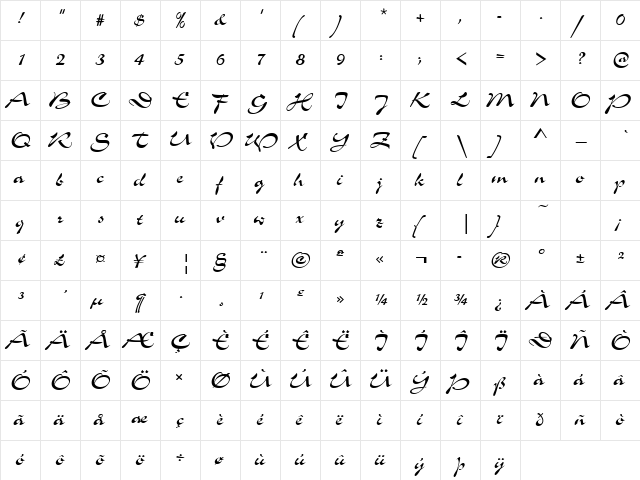 SloganJoiD Regular  glyph index