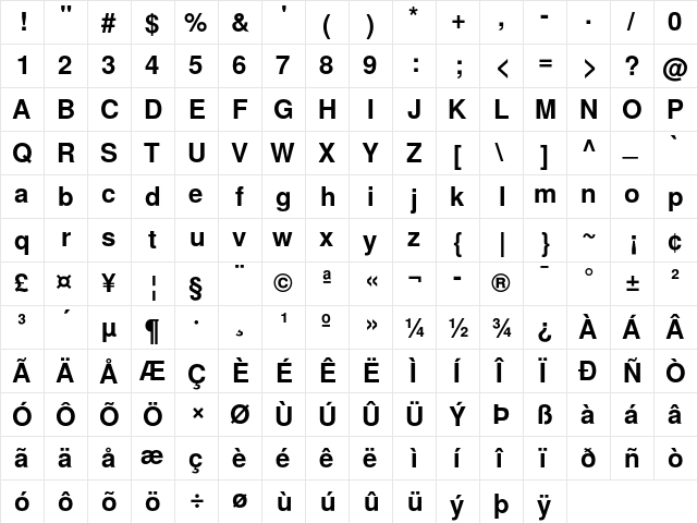 TeX Gyre Heros Bold  glyph index