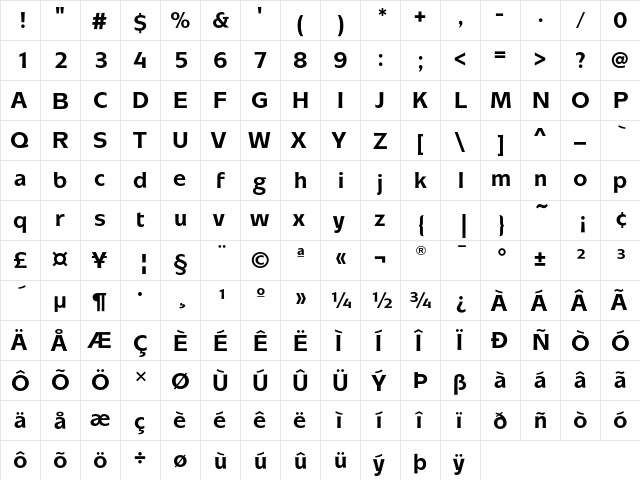 MixageEF Bold  glyph index