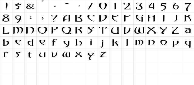 TemplarExtended Regular  glyph index