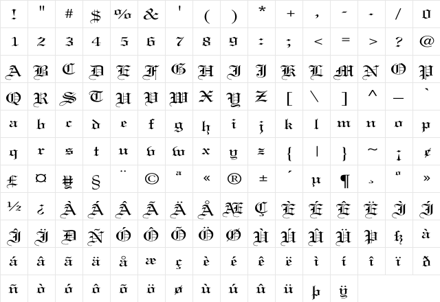 Linotext Wd Regular  glyph index