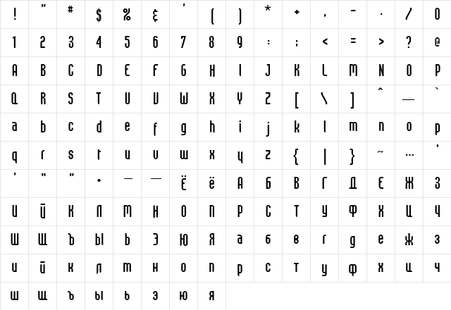 ft13 Regular  glyph index