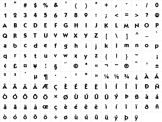 Kaggish Bold  glyph index