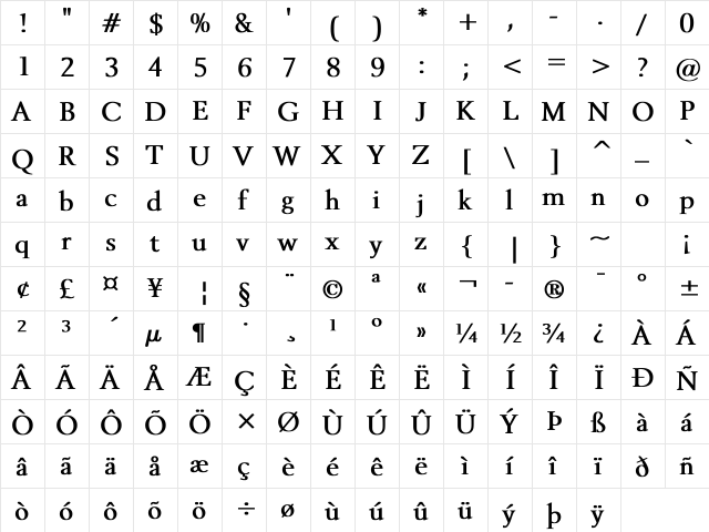 Revive OV bold Bold  glyph index
