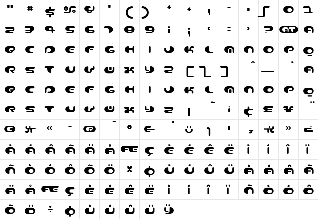 Contour Regular  glyph index