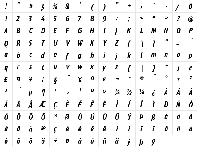 DB Sans Comp Altern Bold Italic  glyph index