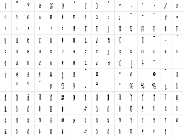 ModulaOutlinedSmallCaps Regular  glyph index