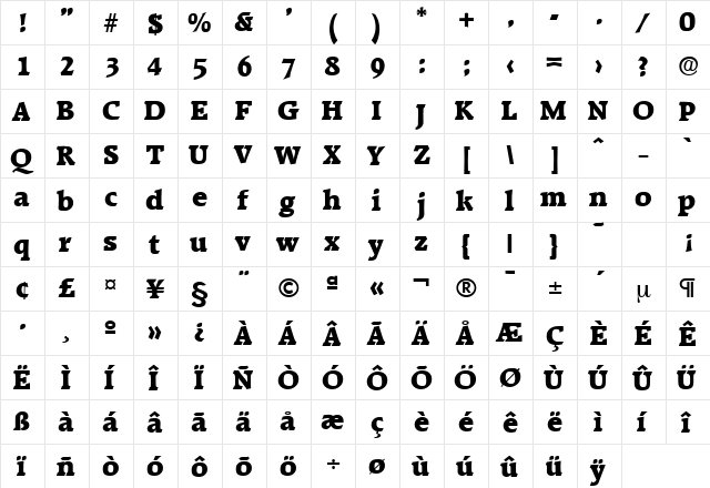 Raleigh-Serial-Heavy Regular  glyph index