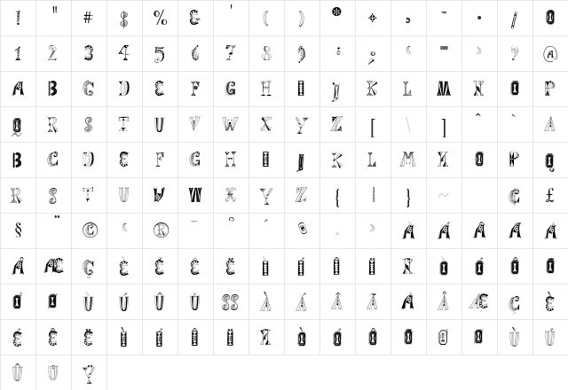 Tokay Regular  glyph index