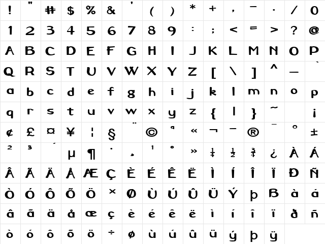 Savoy-Extended Bold  glyph index