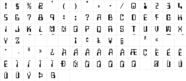 Mycalc Regular  glyph index