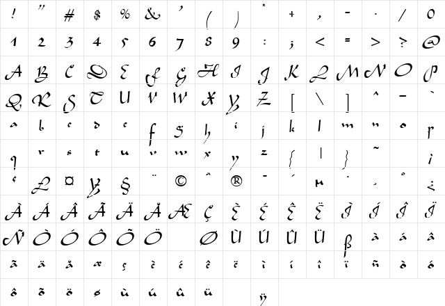 Bavand Regular  glyph index