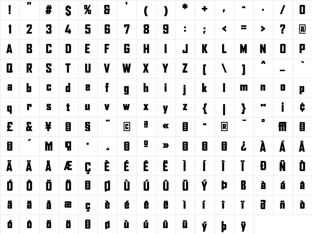 AgencyFBBlack Regular  glyph index