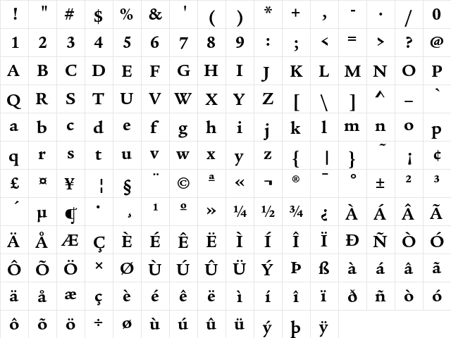 LegacySerifEF Bold  glyph index