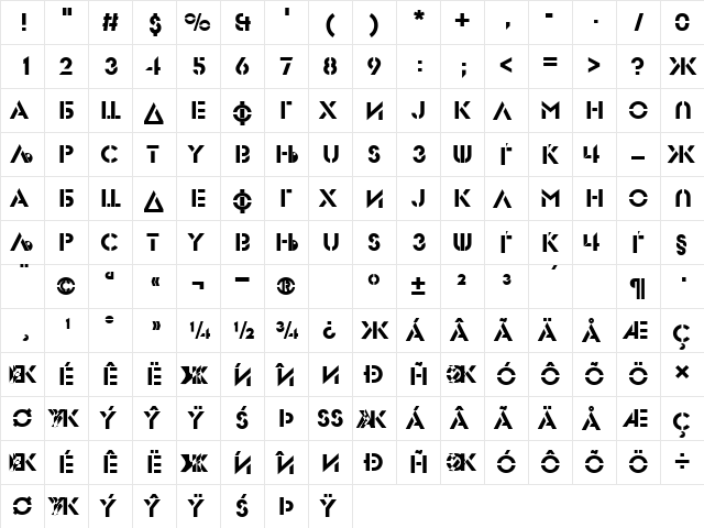 X_Rubber Regular  glyph index