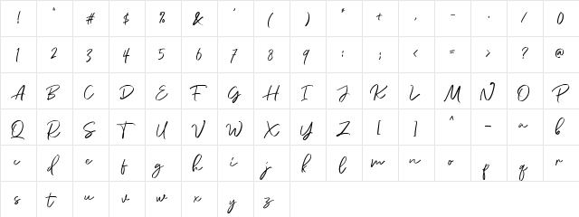 DianaWebber Script DEMO Solid  glyph index