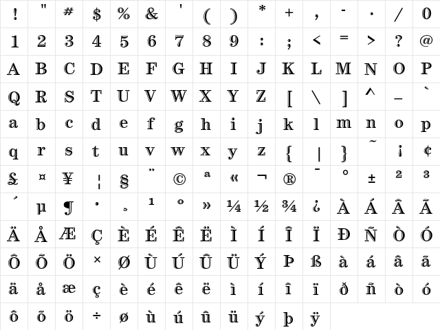 CenturyHandICG Regular  glyph index