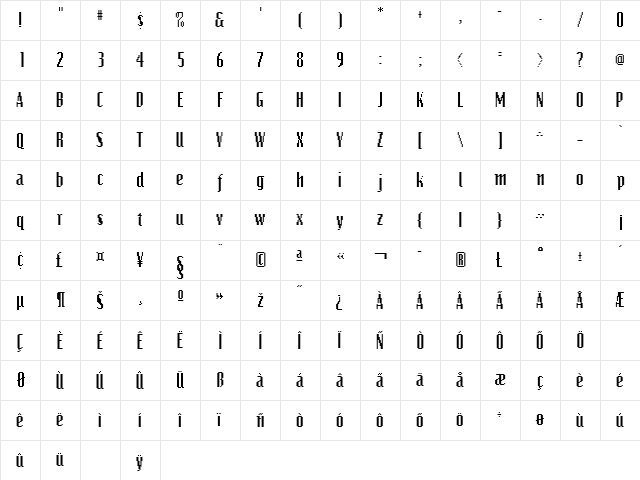VideoCondSSK Regular  glyph index