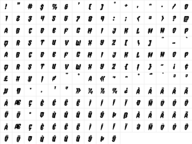 Hemogoblin Bevel Italic Italic  glyph index