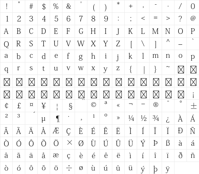 Kozuka Mincho Pro EL  glyph index