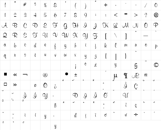 VNI-Murray Bold  glyph index