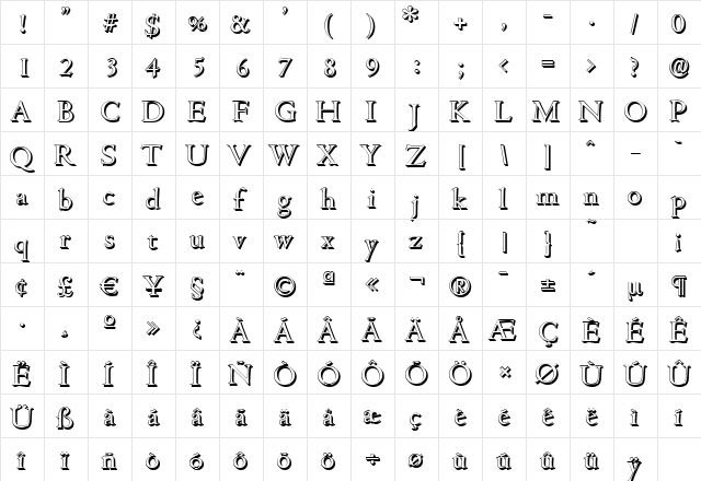 CambridgeShadow Regular  glyph index