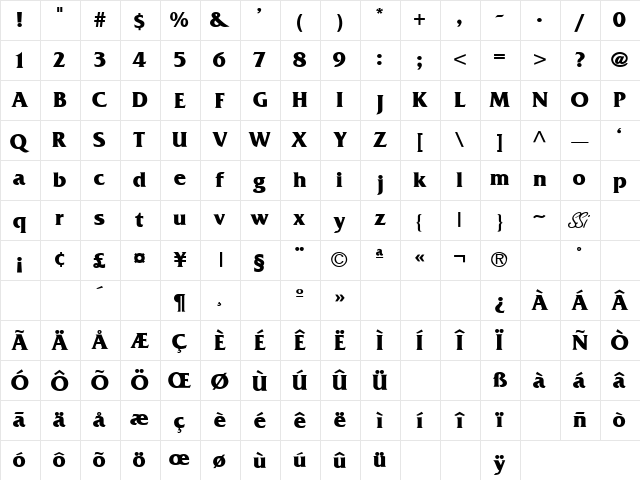 Muster Condensed SSi Bold Condensed  glyph index