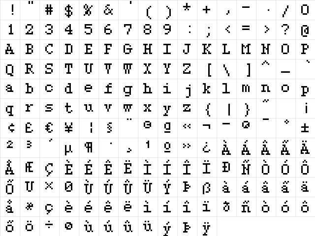 type 07_56 Regular  glyph index