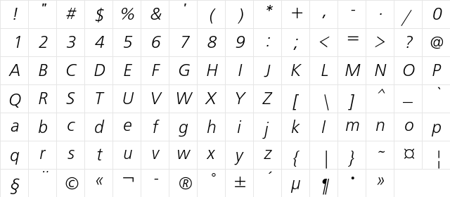 FreeSetC Italic  glyph index