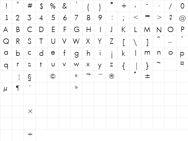 a_FuturaOrtoLt Light  glyph index
