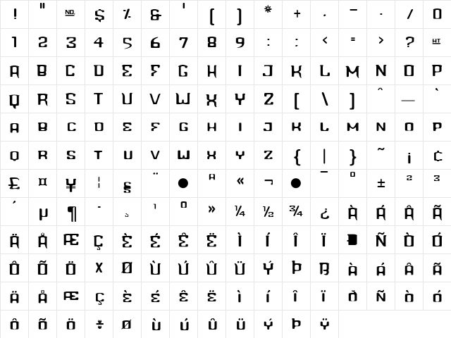 L Regular  glyph index