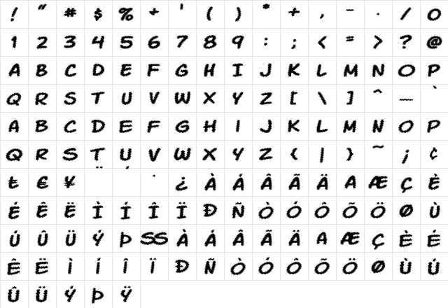 Komika Tread Regular  glyph index