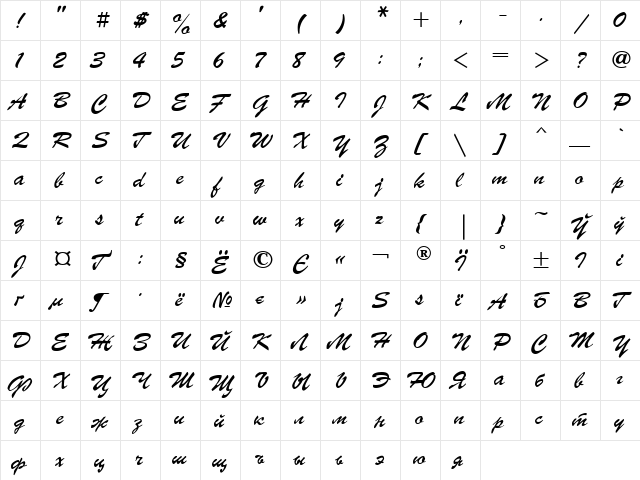 Parsek Cyrillic  glyph index