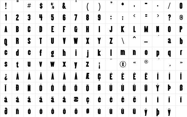 Almonte Regular  glyph index